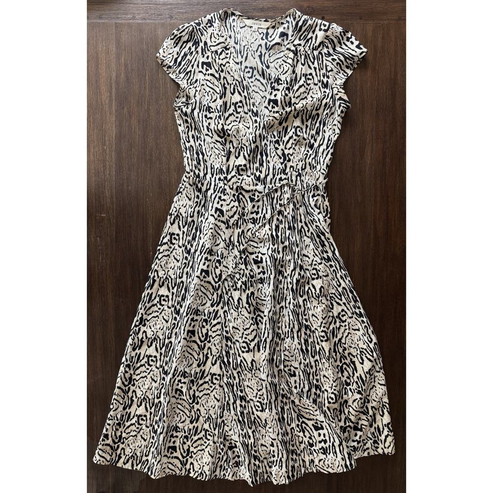 IMRIE 100% Silk Wrap Dress Womens Small Animal Print Cap Sleeve Midi Luxury LA